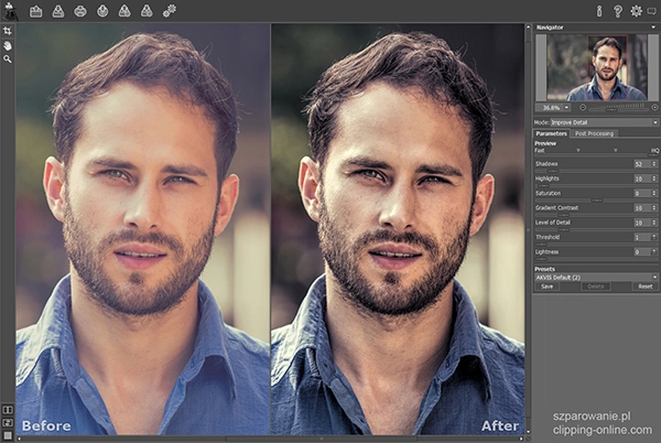 zdjęcie prezentuję obróbkę fotografii, wersję przed i po