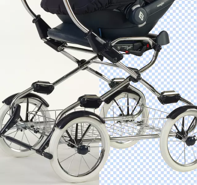 zdjęcie przedstawia wózek przed i po wycinaniu tła